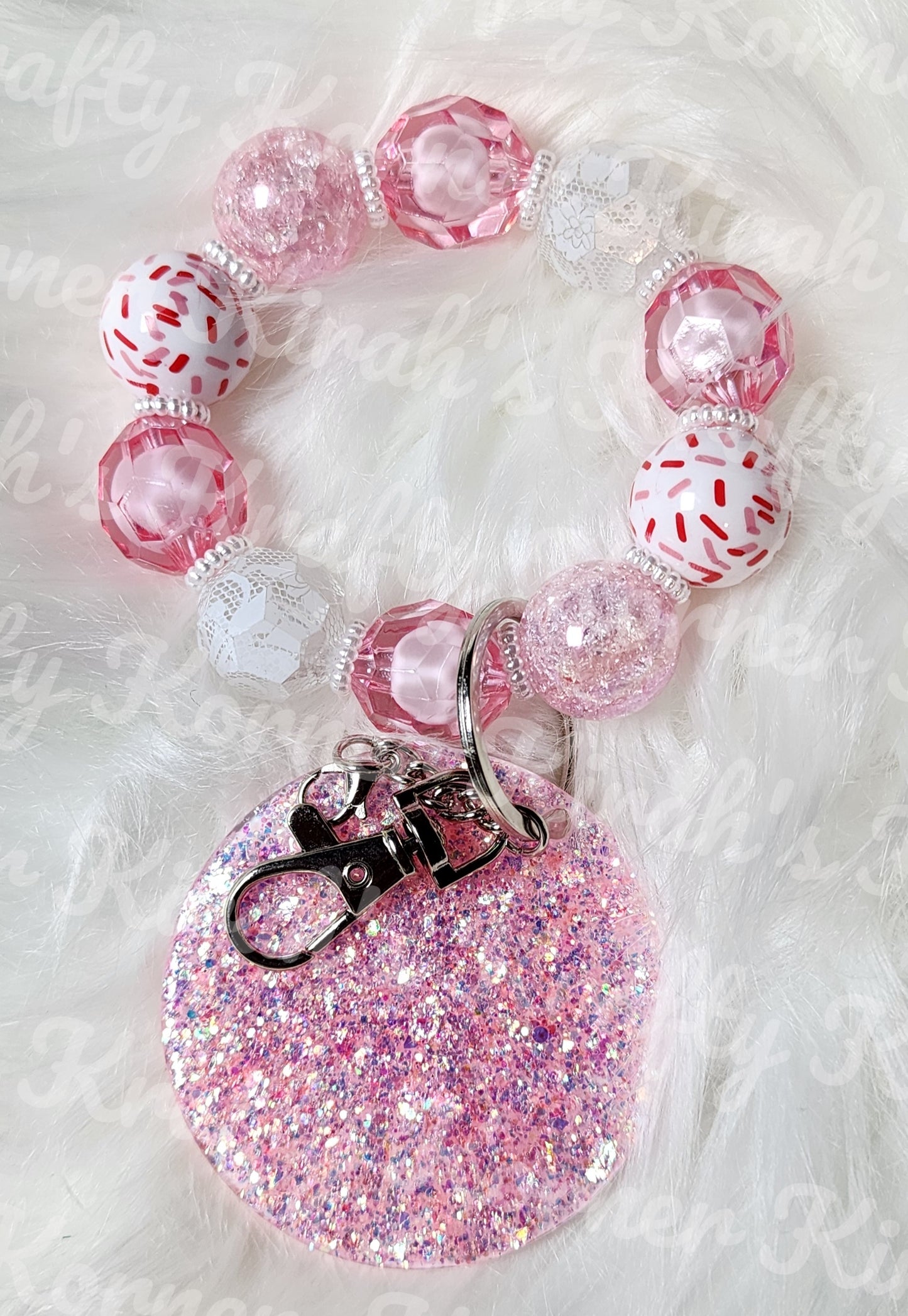 White Lace and Pink Sprinkles Keychain