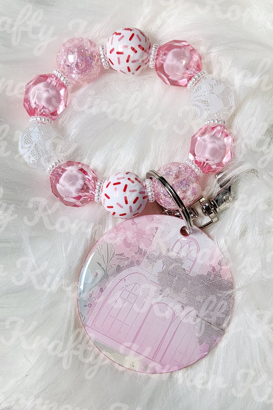 White Lace and Pink Sprinkles Keychain