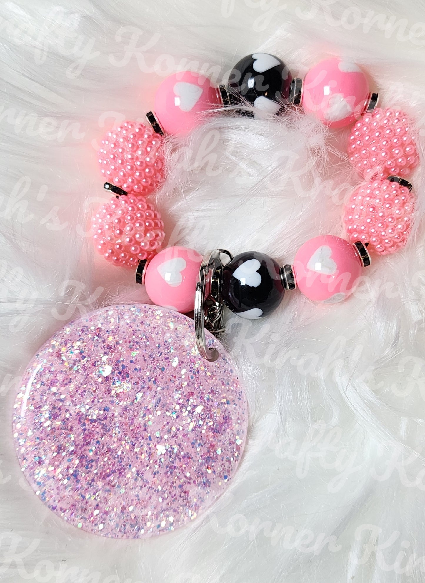 Pink Studded and Black Keychain