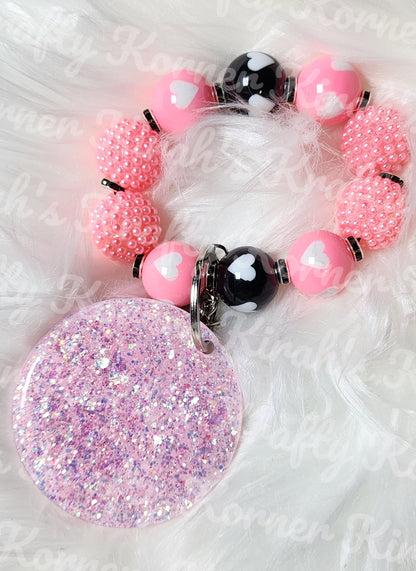 Pink Studded and Black Keychain