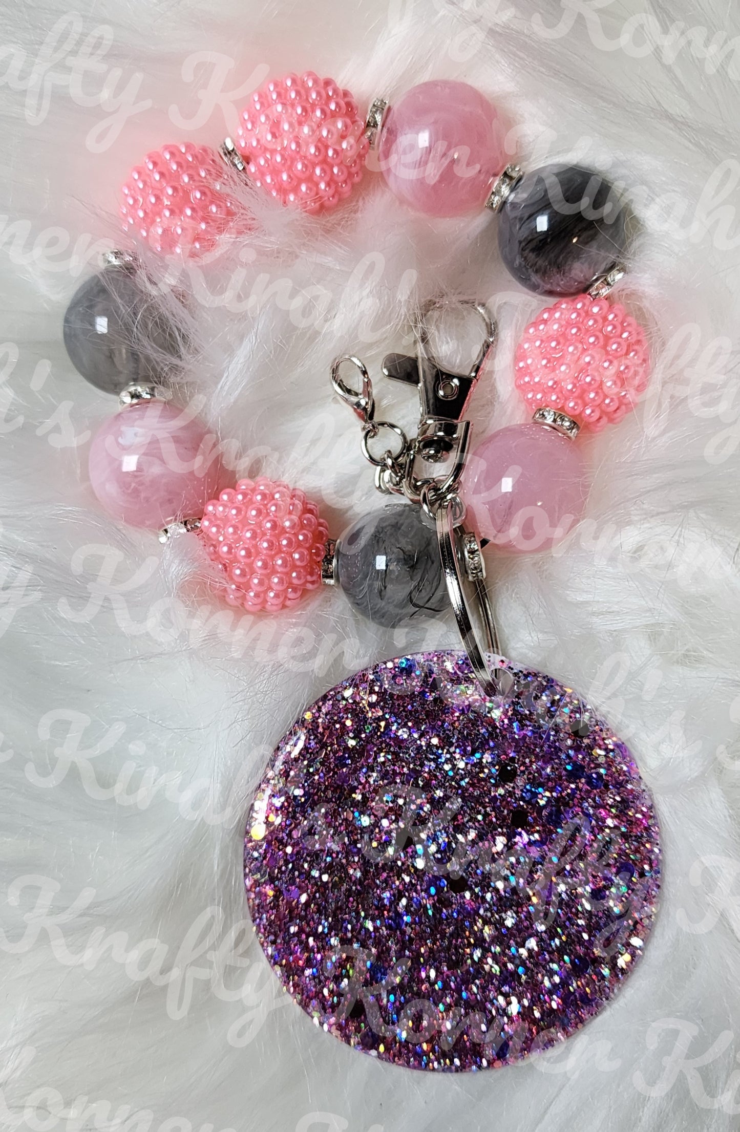 Studded Pink and Grey Keychain