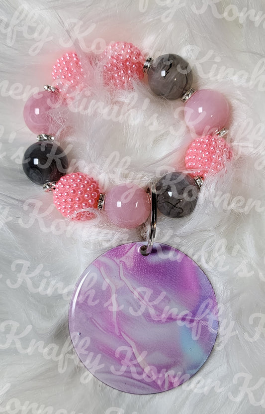 Studded Pink and Grey Keychain