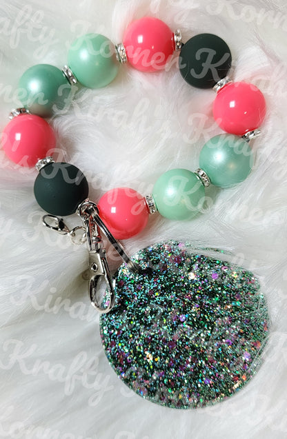 Pink and Green Floral Keychain