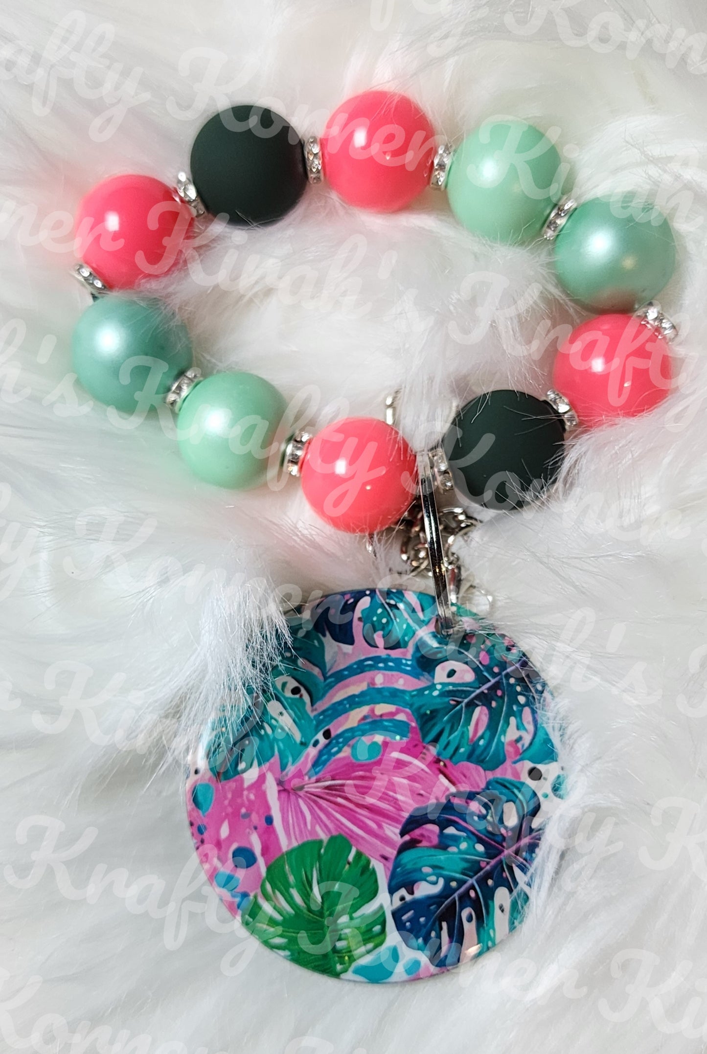 Pink and Green Floral Keychain