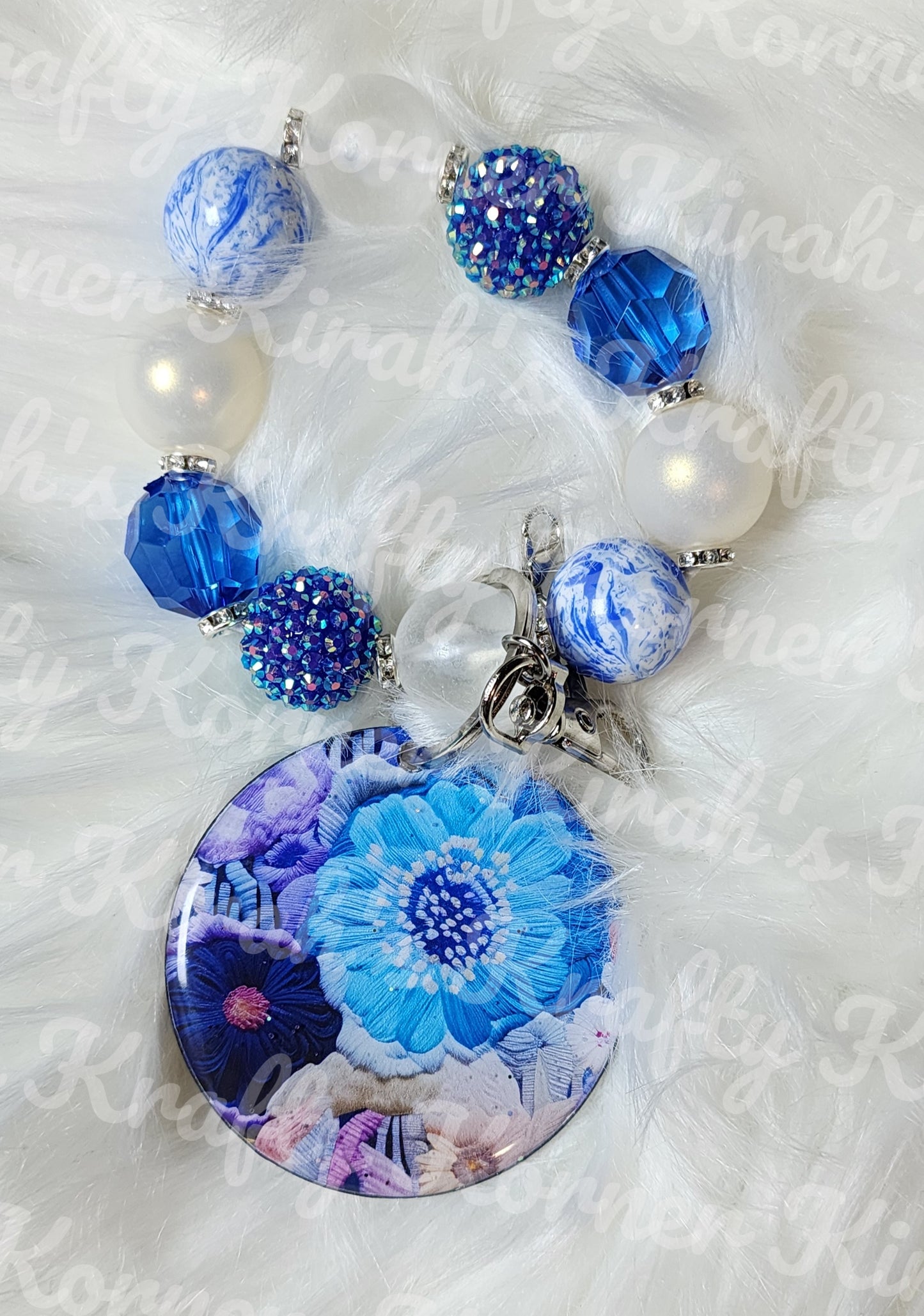 Blue Floral Keychain