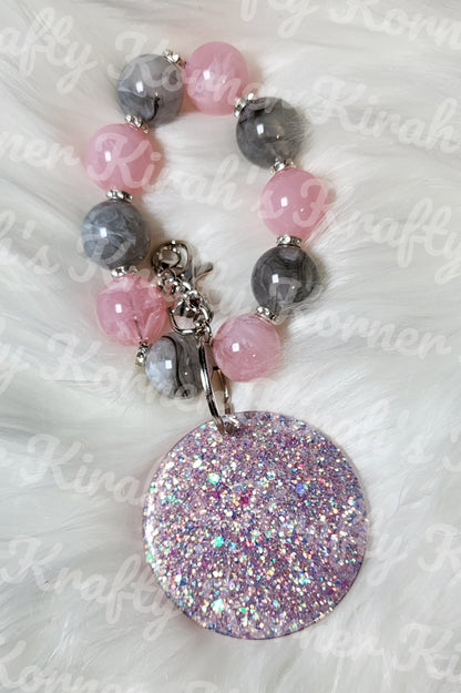 Pink and Grey Marble Keychain