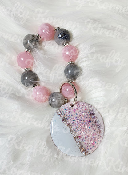 Pink and Grey Marble Keychain