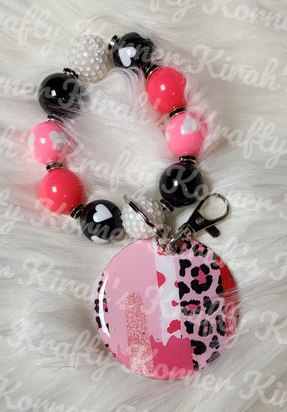 Pink, Black and White Hearts Keychain